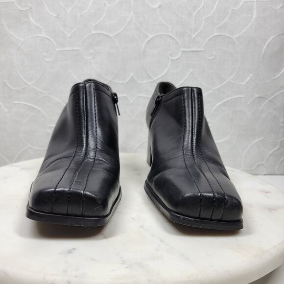 Naturalizer Stitch In Time Ankle Boots 7.5 Black Leather Chunky Heels Square Toe - Picture 9 of 14